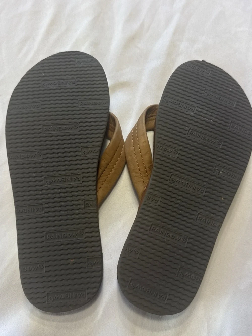 Rainbow Kids Brown Leather Flip Flops with Tan Straps